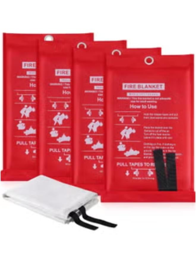 4 Pack of Fire Blankets for Fire Safety - Emergency Safety Fire Blanket - Retardant Kitemarked Fiberglass Fire Suppression Blanket - Kitchen, Home, Office, Caravan Fire Resistant Blanket - Image 1