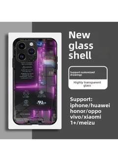 Circuit Board Phone Case For 13 14promax Creative 12 Cool 15 Model Glass Case Funny Digital Computer IPhone Protective Cover-Color:High Permeability Glass Shell-Graphite Black -999-Applicable Model: