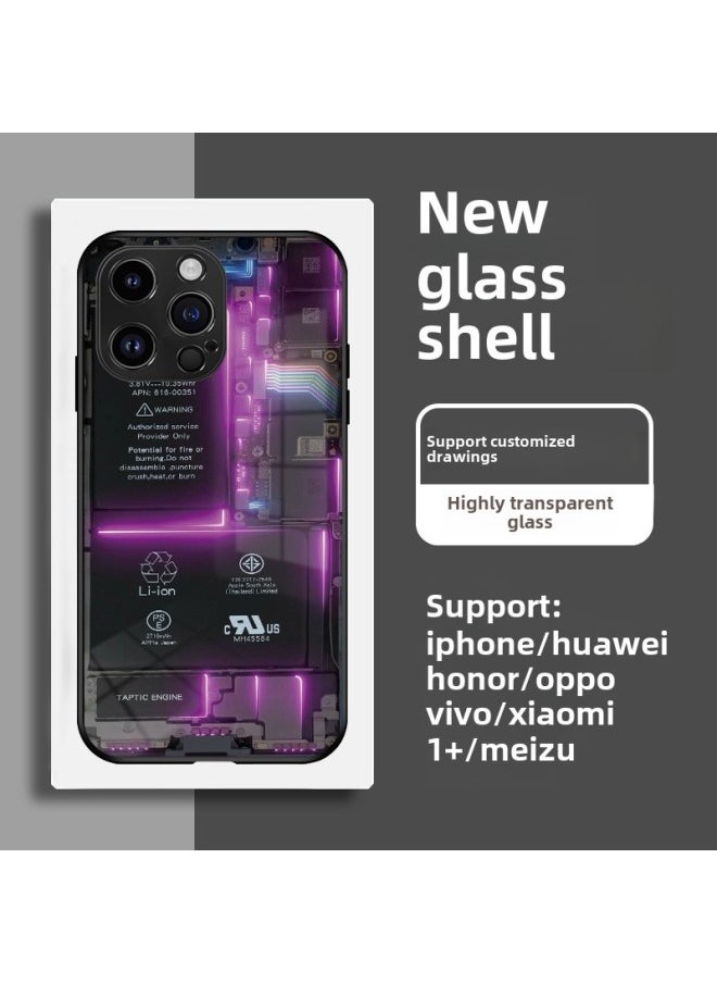 Generic - Circuit Board Phone Case For 13 14promax Creative 12 Cool 15 Model Glass Case Funny Digital Computer IPhone Protective Cover-Color:High Permeability Glass Shell-Graphite Black -999-Applicable Model: - Image 1