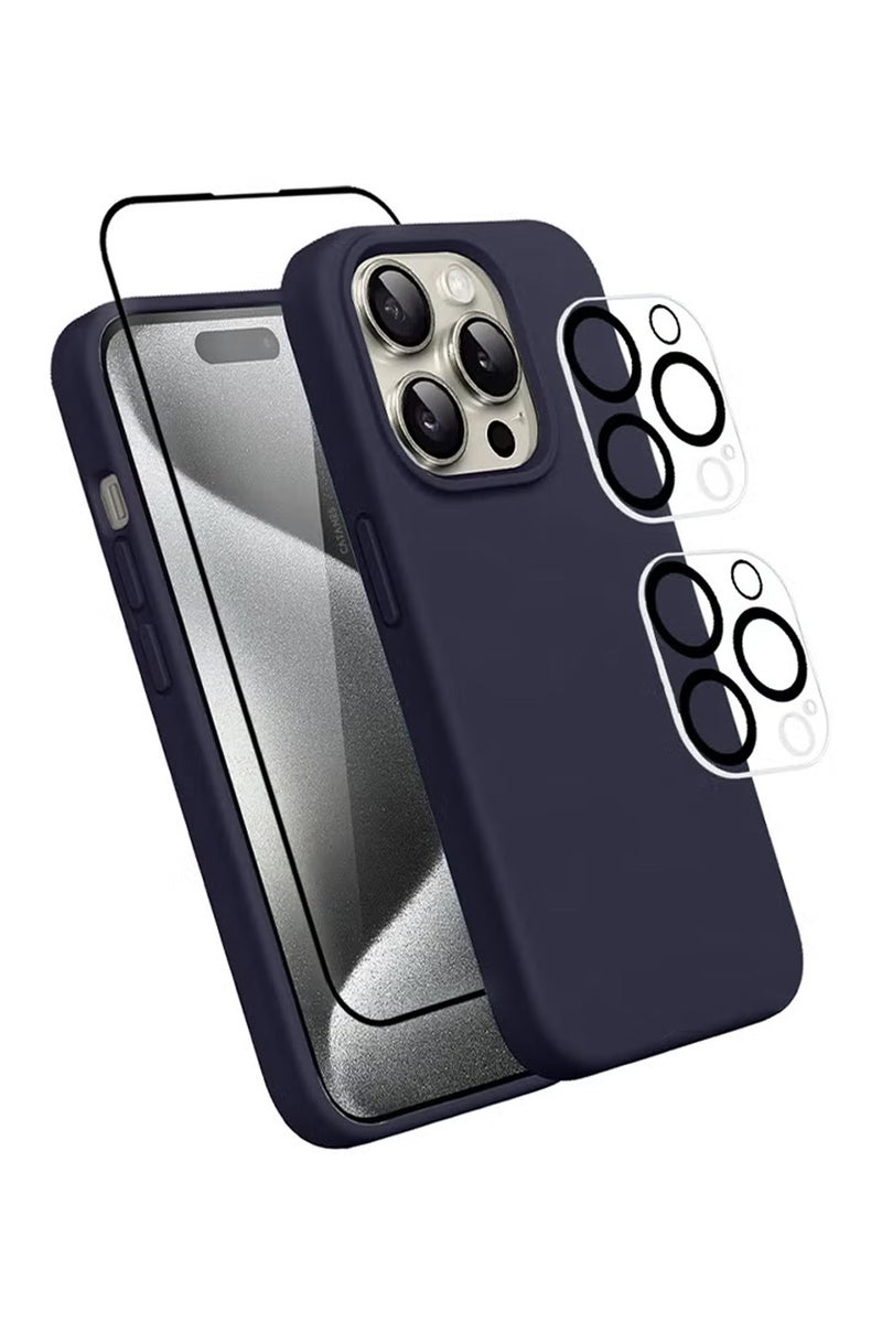 CATANES 4 Packs For iPhone 15 Pro Max Case Screen Protector and 2 Camera Lens Protectors Upgrade Defender Silicone Cover ShockProof Anti-Scratch Protective Phone Case Blue 