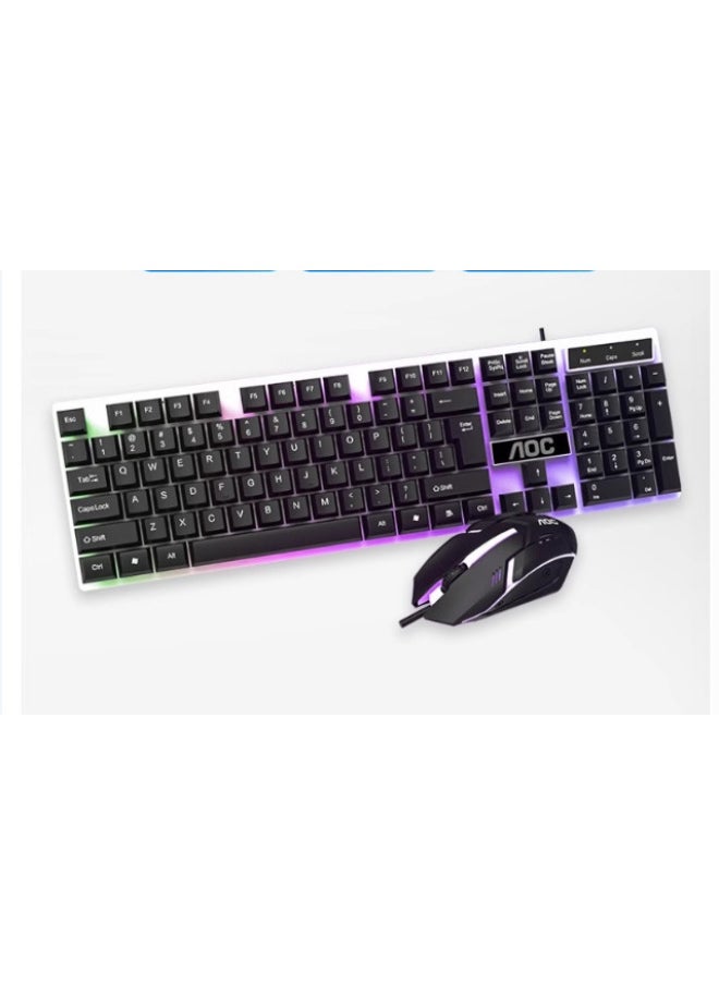 Generic AOC KM100 Wired USB Suspended Luminous Keyboard And Mouse Set Computer Tea Axis Feel Office Gaming Keyboard-Color:AOC KM100 Black Keyboard + Mouse Set  - Image 1