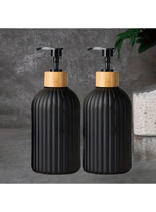 2 Pieces Hand Wash with Silicone Funnel Soap Dispenser for Bathroom and Kitchen Hand Wash - Pump Shower Gel - Pump Soap Dispenser Refill with Bamboo Wood Base for Hand Washing for Kitchen and Bathroom Sink - Image 4