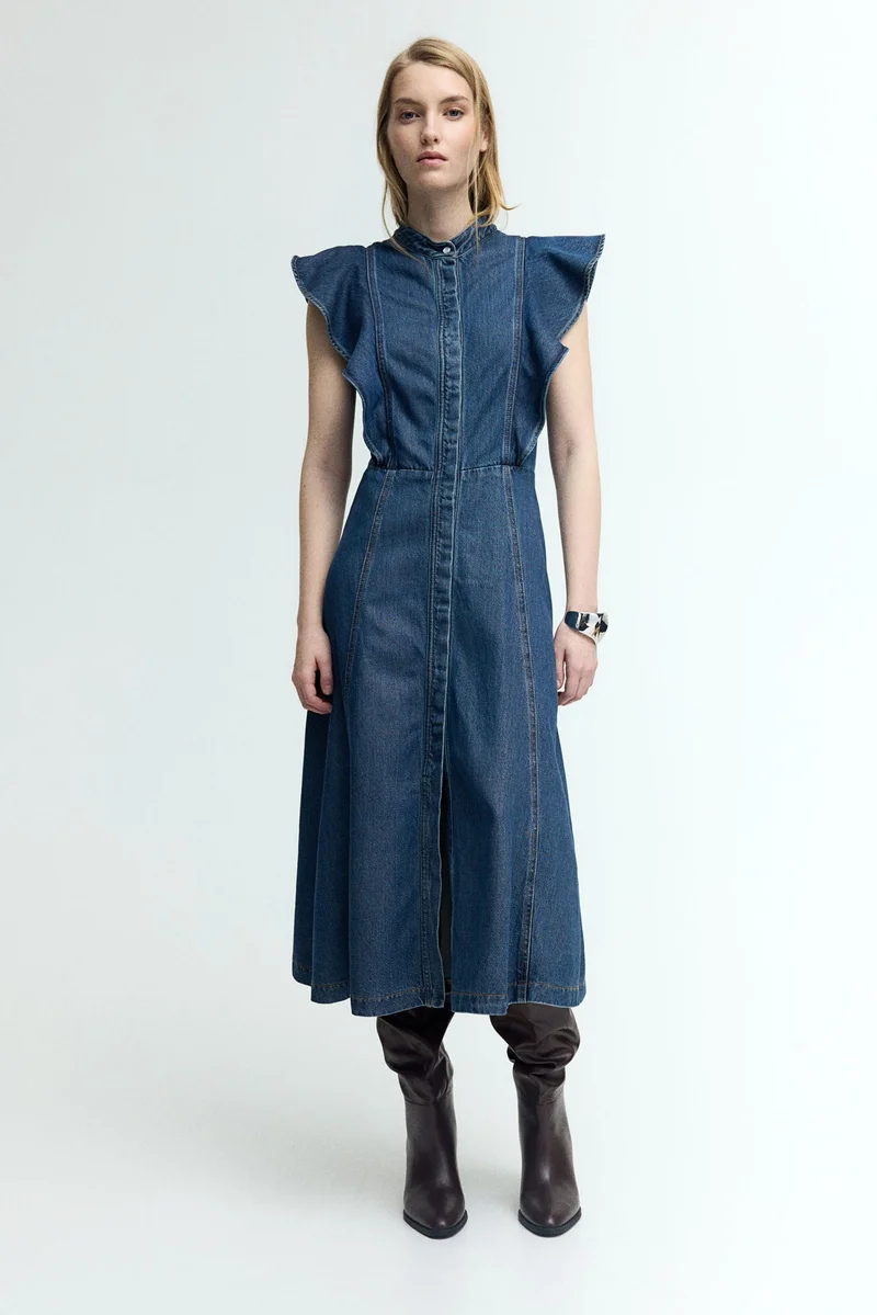 H&M Flounce-trimmed denim dress