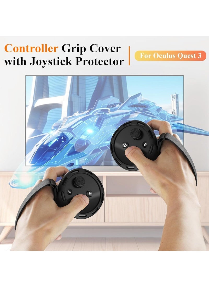 Generic - Controller Grips for Oculus Quest 3,Comfortable PU Leather Silicone Cover with Controller Hand Straps, 2Pcs Joystick Protection,Precise Hole Positions for Meta Quest 3 Accessories (Black) - Image 1