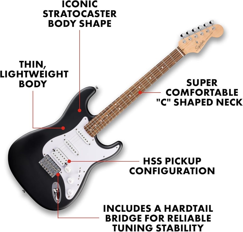 FENDER Fender Squier Debut Series Stratocaster HT HSS Electric Guitar Beginner Guitar 2Year Warranty Includes Free Lessons Black with Satin Urethane Finish  - Image 2