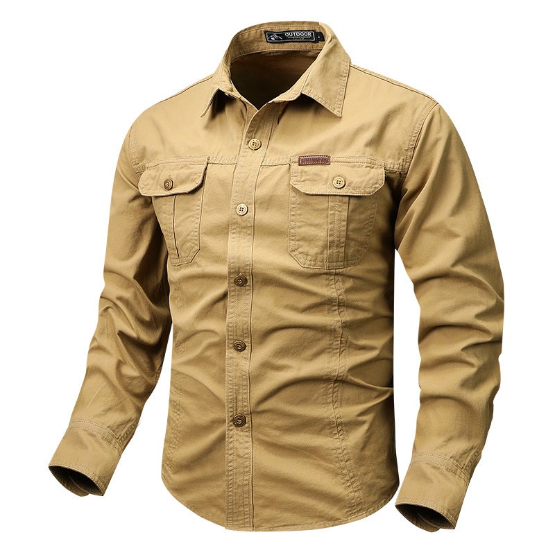 Work Shirt Style Jacket Mens 2024 Spring New Japanese Style Loose Casual Long-sleeved Shirt Khaki