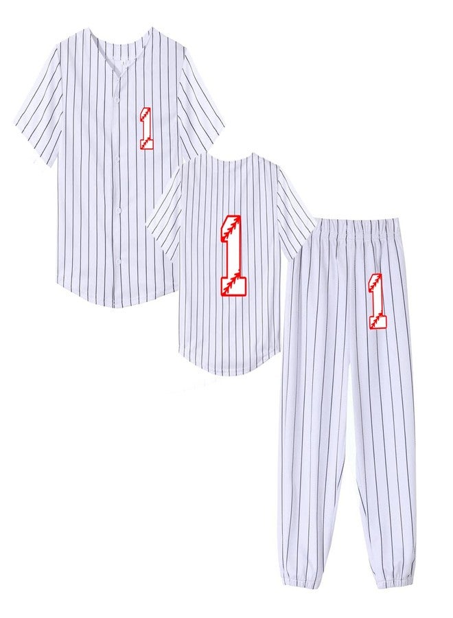 Mowbeat Baby Boy Baseball Outfit 1 Year Old Toddler Baseball Jersey Boys First Birthday Shirt Striped Pants Set 9 Months - Image 2