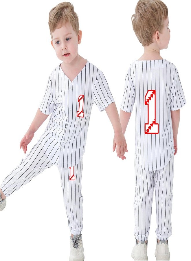 Mowbeat Baby Boy Baseball Outfit 1 Year Old Toddler Baseball Jersey Boys First Birthday Shirt Striped Pants Set 9 Months - Image 1