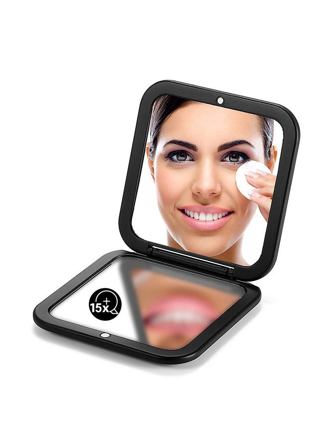 أوميرو مرآة مدمجة قابلة للطي، تكبير 1X/15X(250R) مرآة يد مربعة بحجم الجيب مقاس 3½ بوصة لمستحضرات التجميل أثناء السفر (أسود) - Image 1