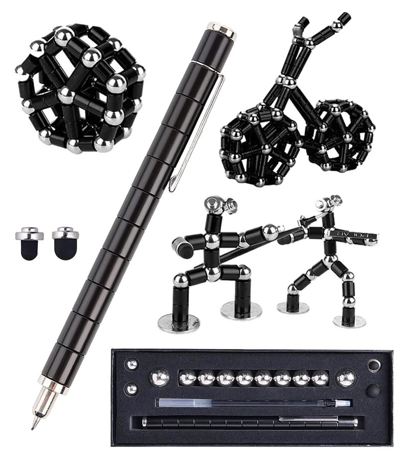 Lafoxla Fidget Pen Decompression Magnetic Metal Pen Toy Pen Relieving Stress Build Various of Shapes Strato Pen Multifunctional Deformable Magnet Writing Pen Polar Pen for Black - Image 2