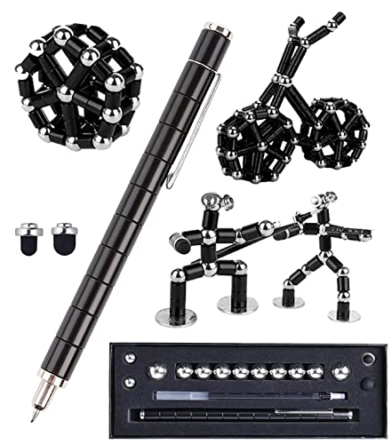 Lafoxla Fidget Pen Decompression Magnetic Metal Pen Toy Pen Relieving Stress Build Various of Shapes Strato Pen Multifunctional Deformable Magnet Writing Pen Polar Pen for Black - Image 1