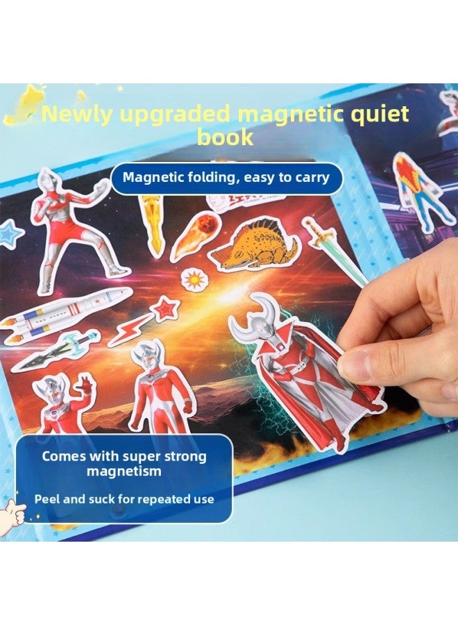 Ultraman Quiet Book Cut-free Magnetic Stickers Repeatedly Sticker And Cut Children's Male 3 Handmade DIY Educational Toys-Color:Style⭐Ultraman Magnetic Quiet Book (hot-blooded Hero) Can Be Posted Repeatedly
