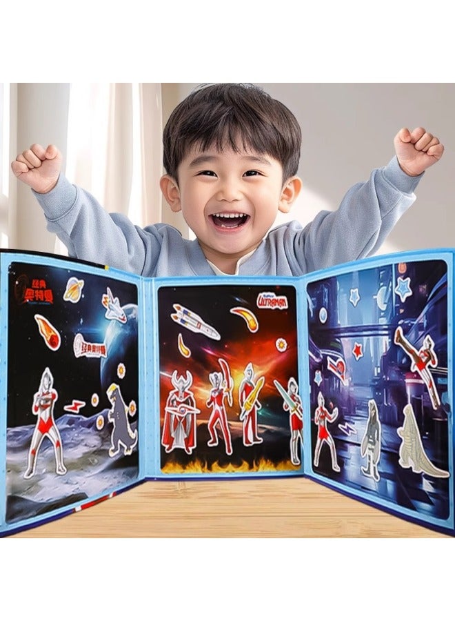 Ultraman Quiet Book Cut-free Magnetic Stickers Repeatedly Sticker And Cut Children's Male 3 Handmade DIY Educational Toys-Color:Style⭐Ultraman Magnetic Quiet Book (hot-blooded Hero) Can Be Posted Repeatedly