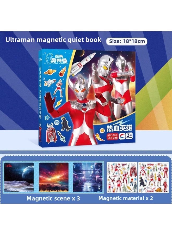 Ultraman Quiet Book Cut-free Magnetic Stickers Repeatedly Sticker And Cut Children's Male 3 Handmade DIY Educational Toys-Color:Style⭐Ultraman Magnetic Quiet Book (hot-blooded Hero) Can Be Posted Repeatedly