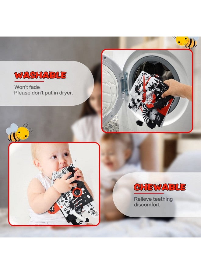 OKOOKO كتاب الأطفال الناعم OKOOKO بالأبيض والأسود مع حيوانات ذات تباين عالٍ وذيل، كتاب استحمام، لعبة حسية لمونتيسوري، غير سامة، قابلة للغسل، تعليم مبكر للأطفال الرضع وال toddlers. - Image 4