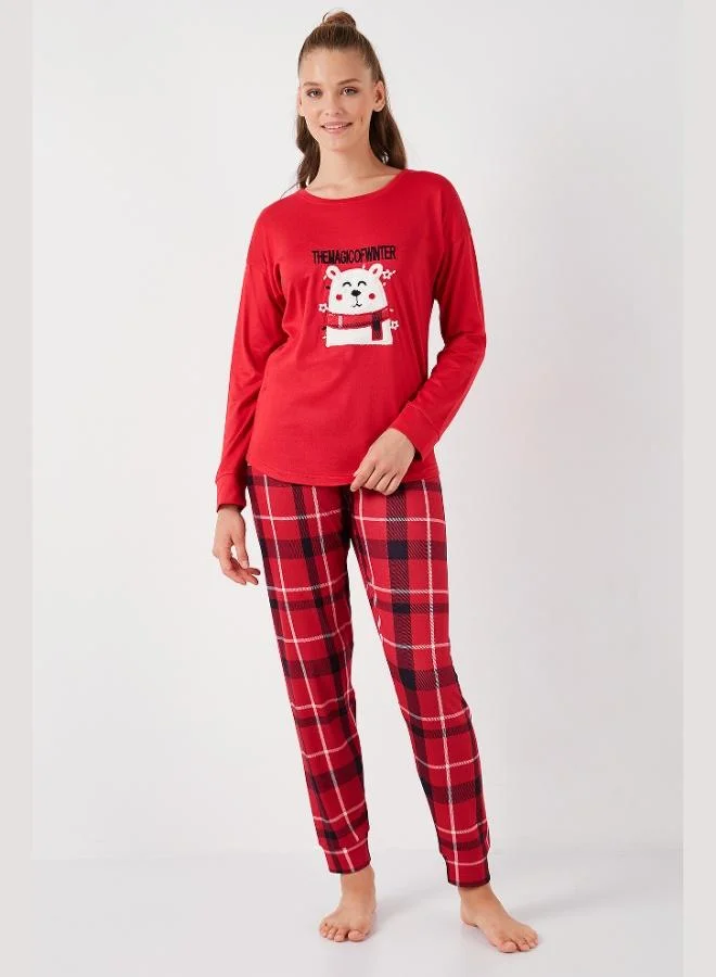 Lela Lela Stretch Standard Fit Crew Neck Patterned Pajama Set Women's PAJAMA SET 6095700