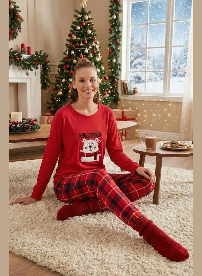 Lela Lela Stretch Standard Fit Crew Neck Patterned Pajama Set Women's PAJAMA SET 6095700