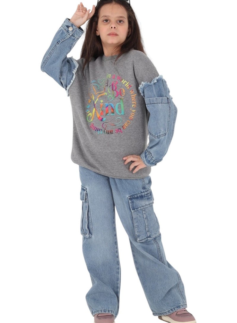 تشويس بيجامة بناتي شتوية جينز "KIND" - تصميم أنيق ومريح  (كود 678) - Image 2