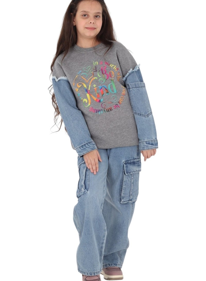 تشويس بيجامة بناتي شتوية جينز "KIND" - تصميم أنيق ومريح  (كود 678) - Image 3
