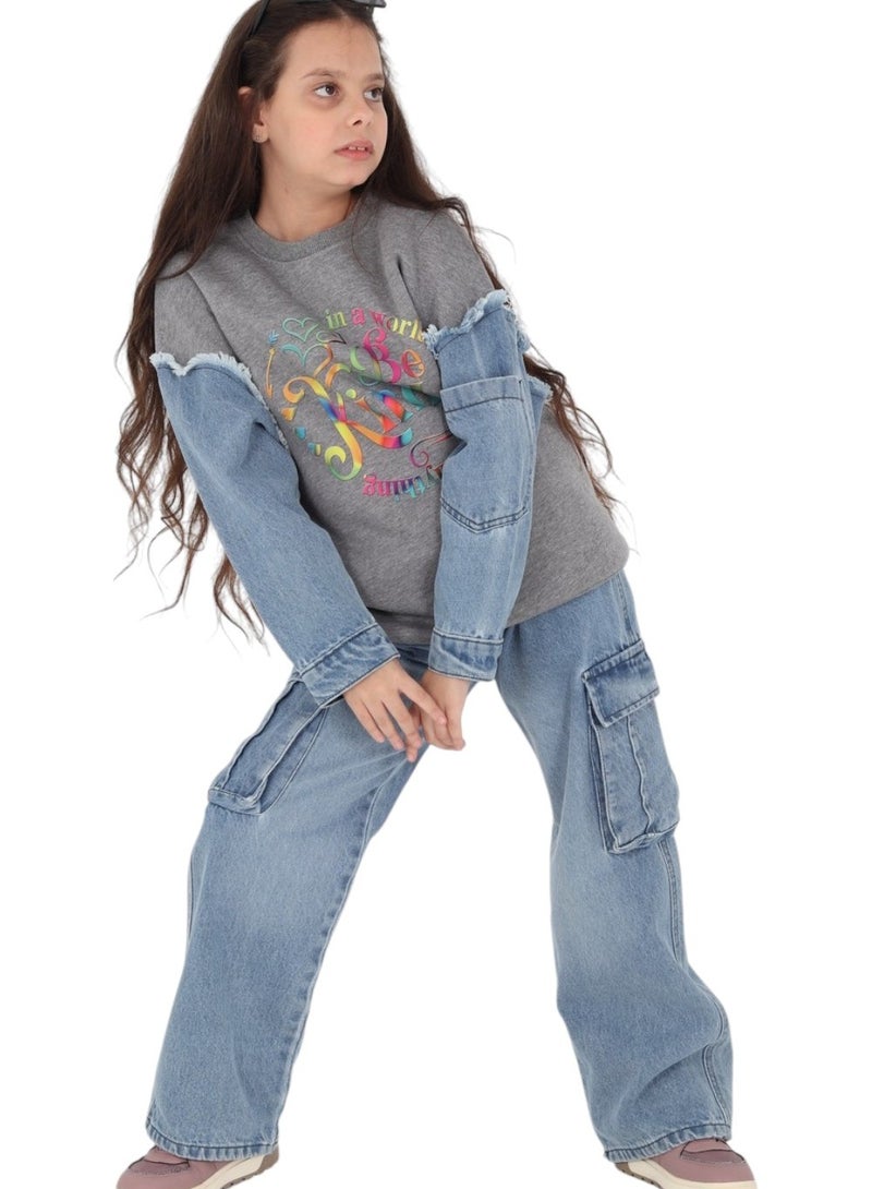 تشويس بيجامة بناتي شتوية جينز "KIND" - تصميم أنيق ومريح  (كود 678) - Image 4