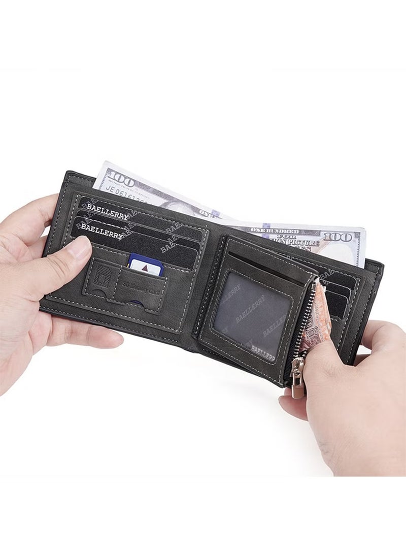 baellerry Leather Wallet for Men, Secure Zippered Wallet with RFID Blocking, Custom Birthday Gifts for Men, Son, Grandpa, and Boyfriend, Wedding, Anniversary, Graduate--Black - Image 2