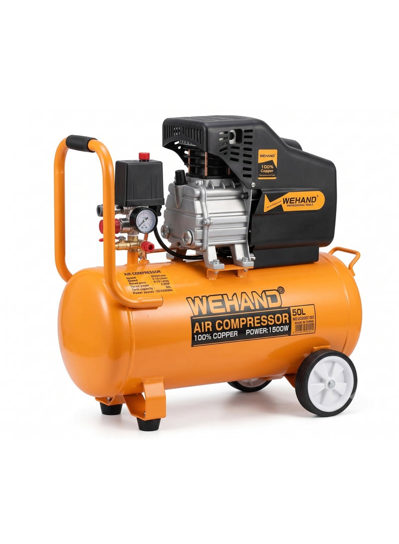 WEHAND 50L Electric Air Compressor – 2.5 HP Heavy Duty Portable Air Pump, 0.8 MPa (8 Bar) High Pressure 2880 RPM Power Tool for Pneumatic Spray Painting, Tyre Inflation, and Workshop Air Tools - Image 1