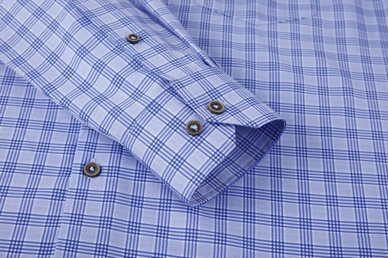 Alex Vando Mens Button Down Shirts Wrinkle Free 4-Way Stretch Print Business Casual Shirt,05 Blue Plaid,L - Image 5