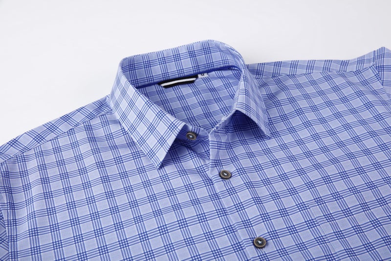 Alex Vando Mens Button Down Shirts Wrinkle Free 4-Way Stretch Print Business Casual Shirt,05 Blue Plaid,L - Image 4