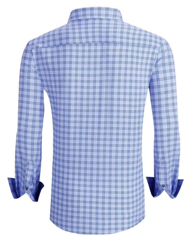 Alex Vando Mens Button Down Shirts Wrinkle Free 4-Way Stretch Print Business Casual Shirt,05 Blue Plaid,L - Image 3