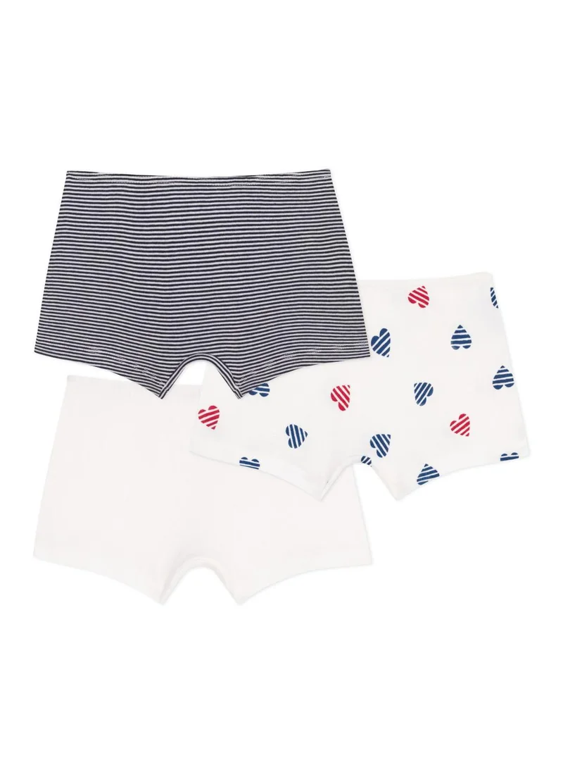 Petit Bateau Children's long heart-print cotton shorties - 3-Pack