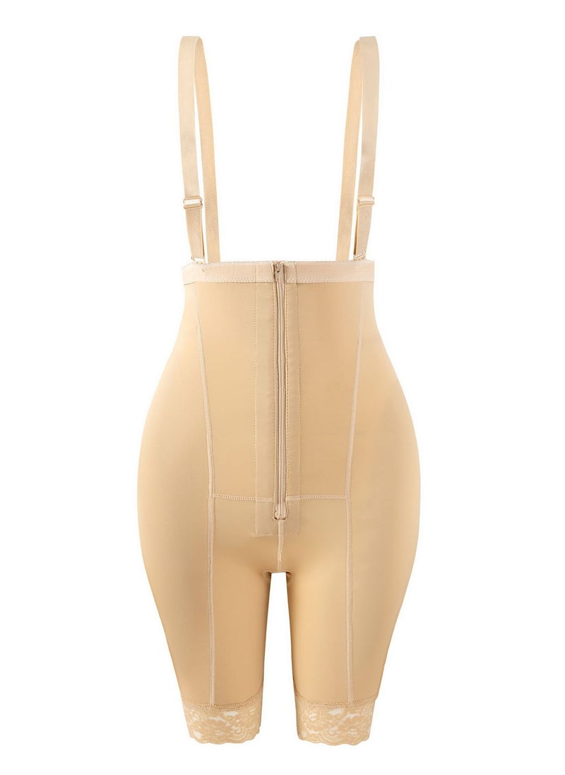 Loquat Womens Body Shaper Tummy Control Underwear Boxer Briefs With Shoulder Strap Solid Color Slim Sponge Pad High Waist Shapewear Hip Lift Underpants Beige 