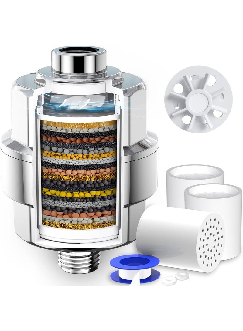 20-Stage Shower Filter-Shower Head Filter for Hard Water, with 3 Replaceable Filter Cartridges, High Output Shower Water Filter for Removing Chlorine and fluoride, Polished Chrome  - Image 1