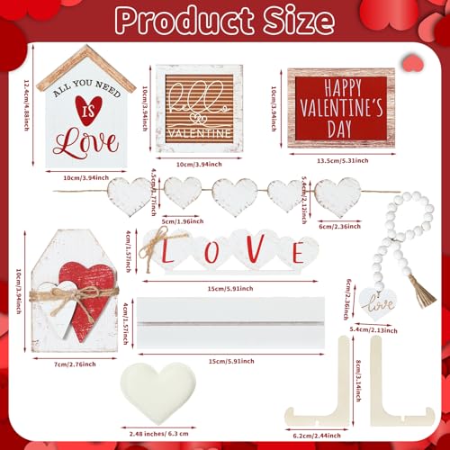 Yousoontic 8 Pcs Valentine Tiered Tray Decor Wooden Farmhouse Love Standing Tabletop Centerpiece Heart Bead Garland with Tassel Rustic Valentines Decorations for Neutral Home Table Desk Room - Image 3
