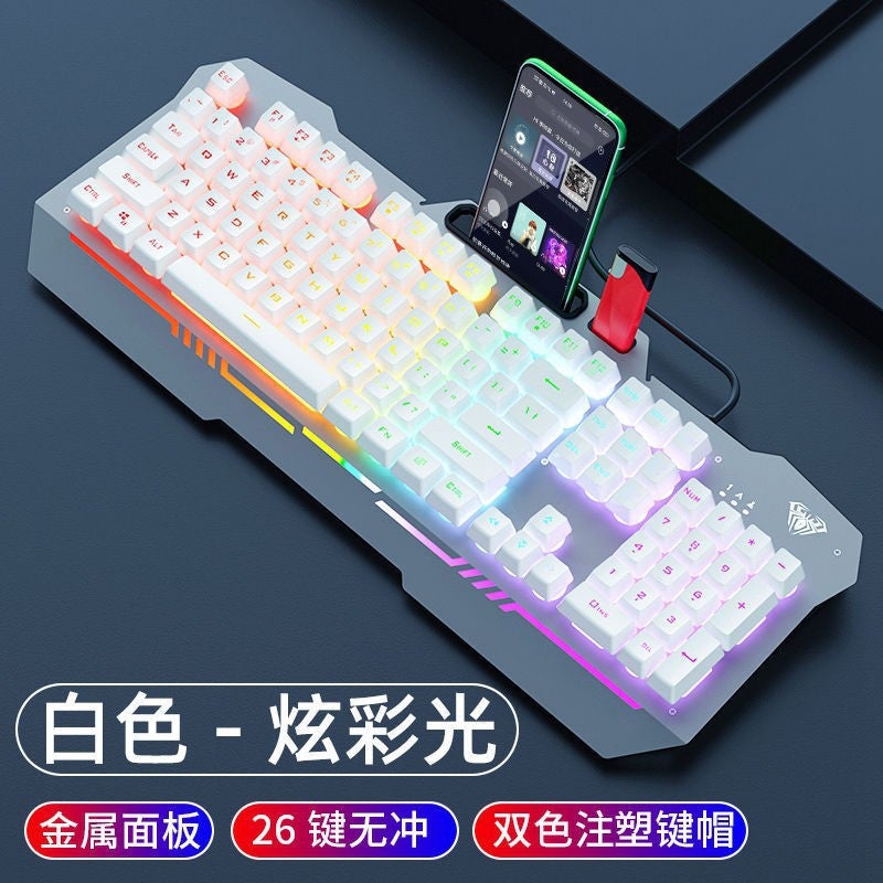 Tarantula F3010 mechanical touch gaming keyboard mouse suit wired e-sports laptop office three piecesWhite colorful light White colorful light 