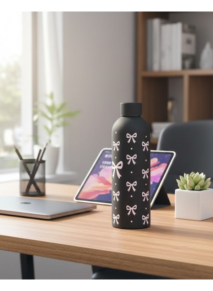 Double-walled stainless steel thermal water bottle with a Venukat embossed design, food-grade metal body thermal bottle for everyday use, 500ml capacity (black color) - Image 5