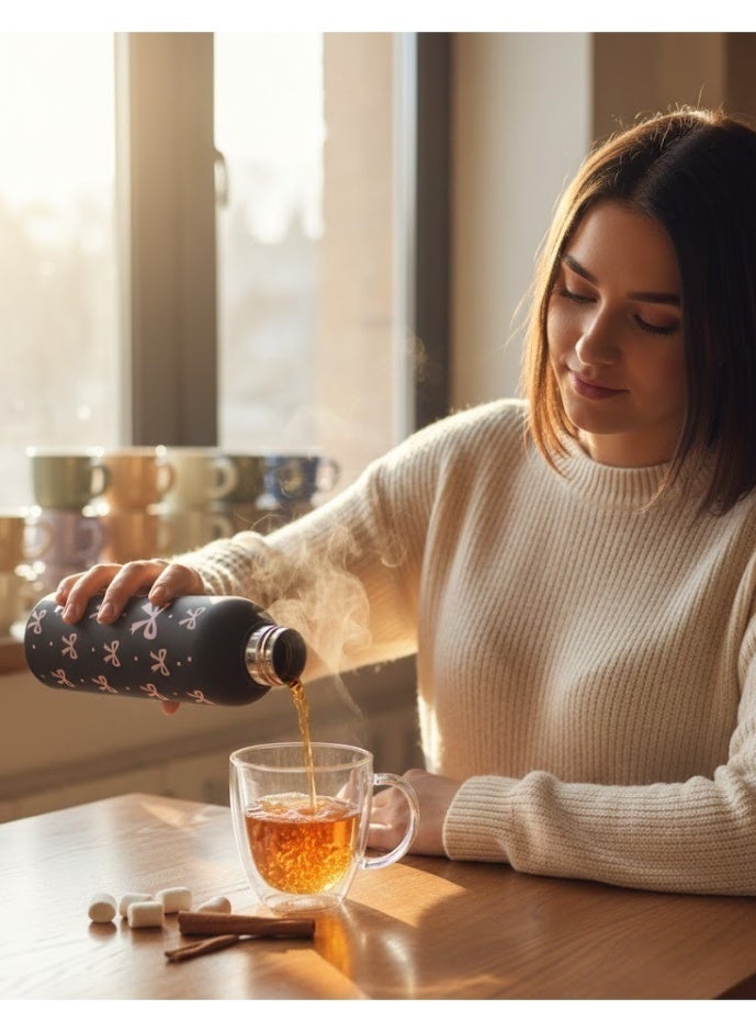 Double-walled stainless steel thermal water bottle with a Venukat embossed design, food-grade metal body thermal bottle for everyday use, 500ml capacity (black color) - Image 2