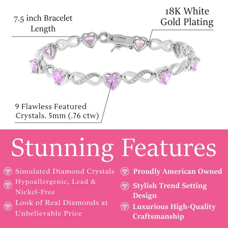 Cate & Chloe Amanda 18k Pink Gold-Plated Heart Tennis Bracelet with Round Cut Simulated Diamond Crystals, 7.5â€ Elegant Jewelry for Women, Gift for Her on Christmas, Birthday, and Anniversary - Image 2