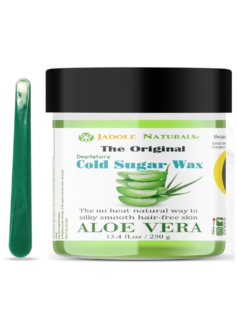 Jadole Naturals The Original Herbal Cold Hair Wax- 250g (Aloe Vera) 100% Natural Sugar Wax Hair Removal For Women With Free 100 PCS Strips & Spatula - Image 1