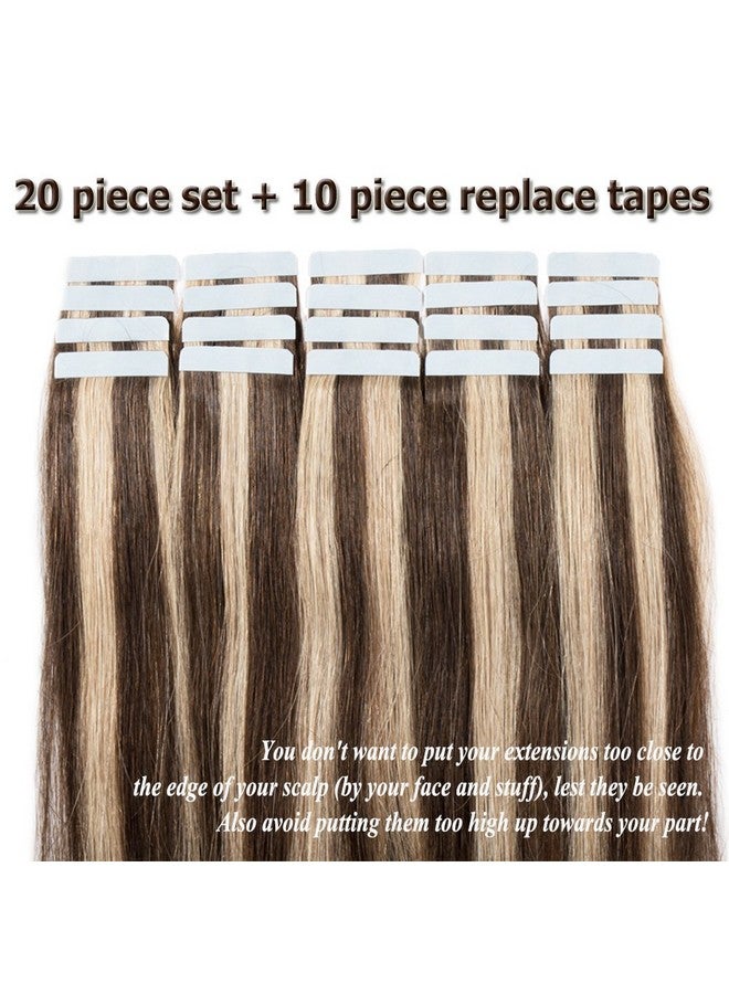 Benehair Remy Tape In Hair Extensions Human Hair Medium Brown&Dark Blonde Seamless Skin Weft Tape In Real Human Hair Extensions Straight Hair 12 Inch 20G 4P27 20 Pcs - Image 2