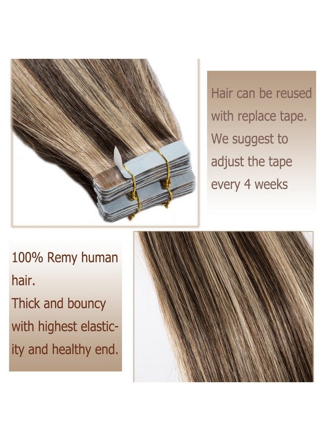 Benehair Remy Tape In Hair Extensions Human Hair Medium Brown&Dark Blonde Seamless Skin Weft Tape In Real Human Hair Extensions Straight Hair 12 Inch 20G 4P27 20 Pcs - Image 3