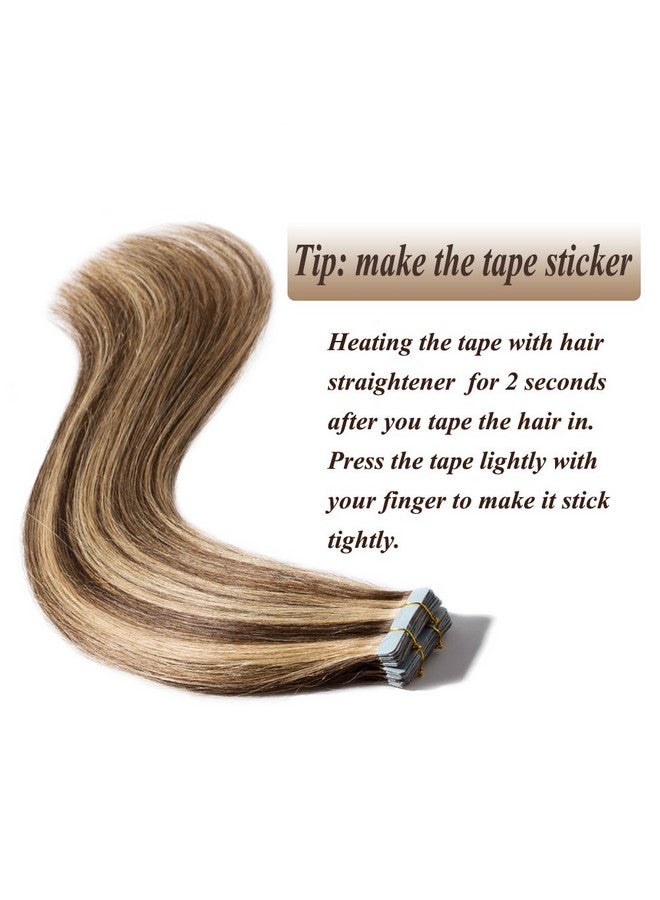 Benehair Remy Tape In Hair Extensions Human Hair Medium Brown&Dark Blonde Seamless Skin Weft Tape In Real Human Hair Extensions Straight Hair 12 Inch 20G 4P27 20 Pcs - Image 4