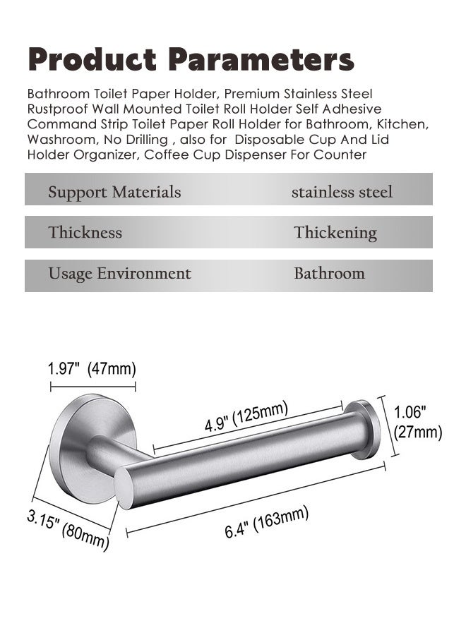 Reelyo Bathroom Toilet Paper Holder, Premium Stainless Steel Rustproof Wall Mounted Toilet Roll Holder Self Adhesive Command Strip Toilet Paper Roll Holder for Bathroom, Kitchen, Washroom, No Drilling , also for  Disposable Cup And Lid Holder Organizer, Coffee Cup Dispenser For Counter  - Image 2