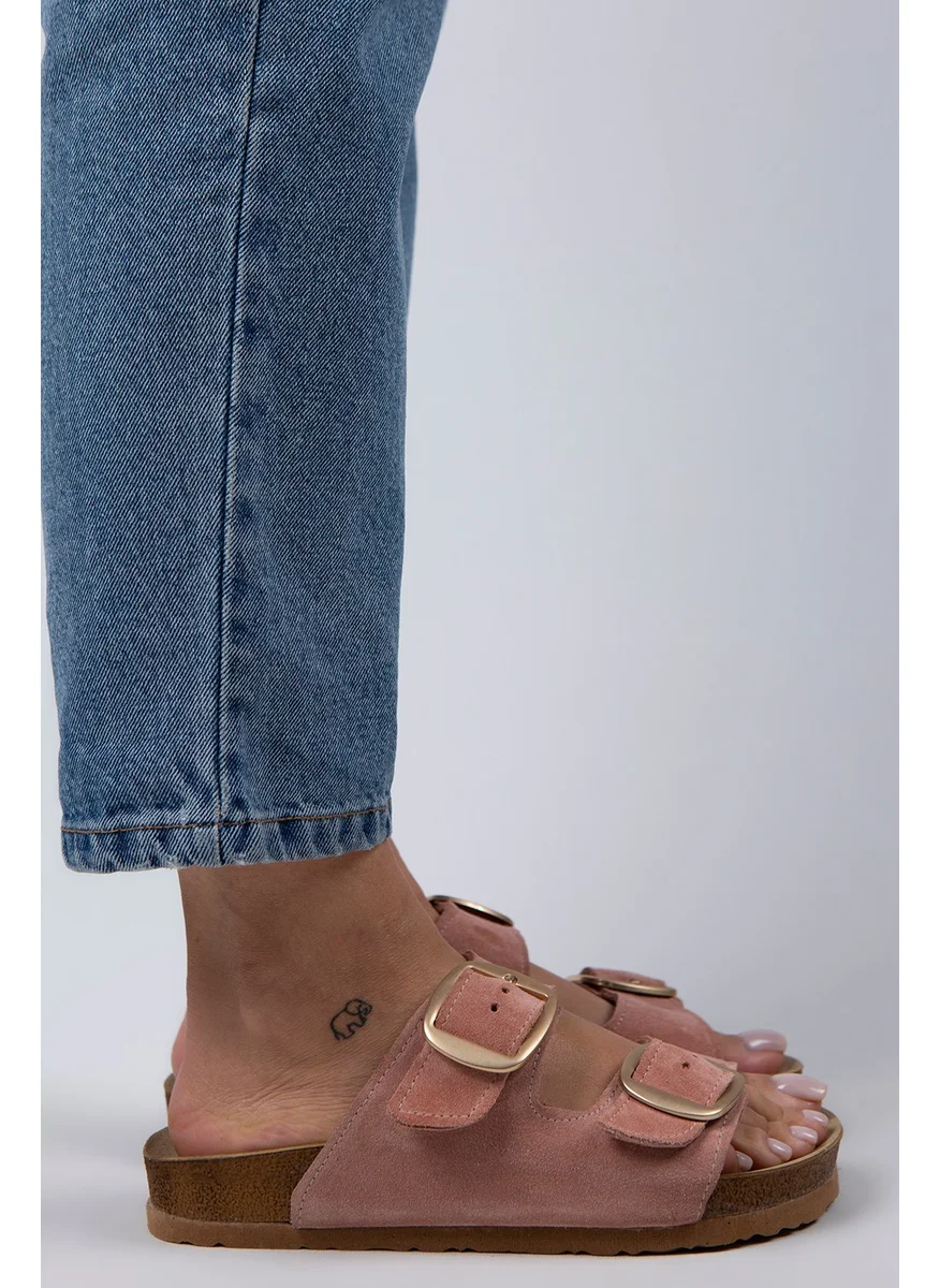 Manijero Manjero Irene Women's Genuine Leather Double Buckle Powder - Gold Slippers