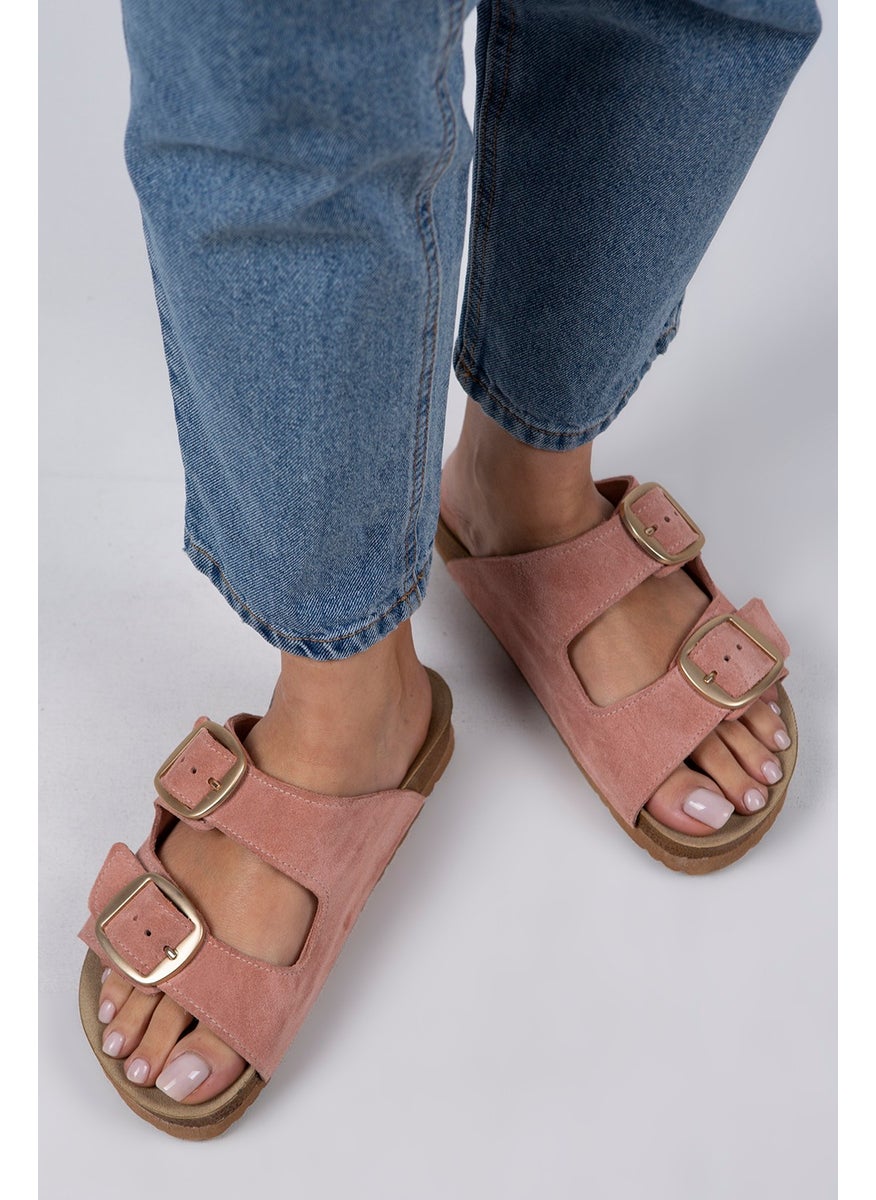 Manijero Manjero Irene Women's Genuine Leather Double Buckle Powder - Gold Slippers  - Image 5