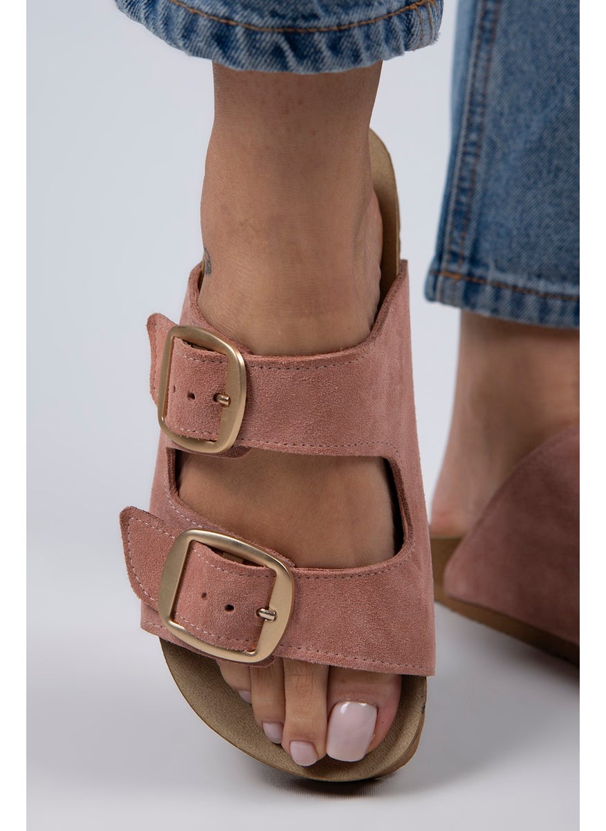 Manijero Manjero Irene Women's Genuine Leather Double Buckle Powder - Gold Slippers  - Image 4