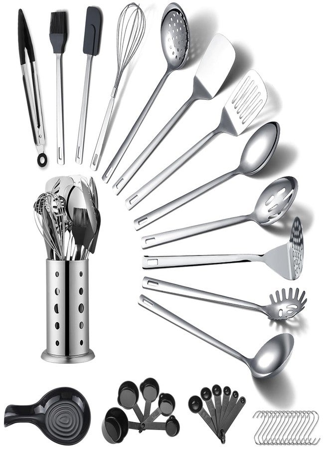 ReaNea Stainless Steel Kitchen Utensils Set 40 Pieces, Cooking Utensil Set with Utensils Holder, Kitchen Gadgets Kitchen Essentials New Home, House, Appartment Must Have, Metal Spatula Set - Image 1