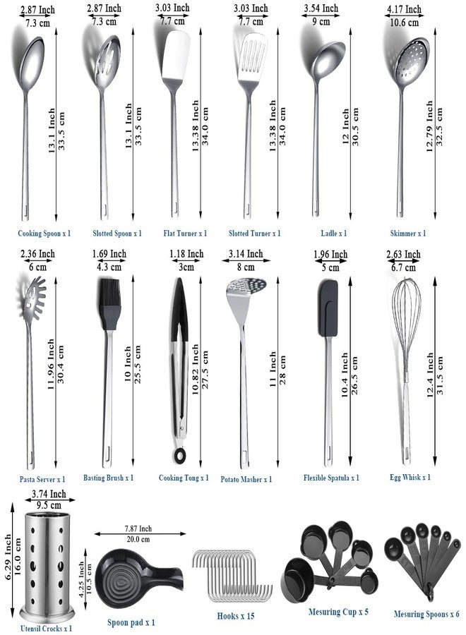 ReaNea Stainless Steel Kitchen Utensils Set 40 Pieces, Cooking Utensil Set with Utensils Holder, Kitchen Gadgets Kitchen Essentials New Home, House, Appartment Must Have, Metal Spatula Set - Image 2
