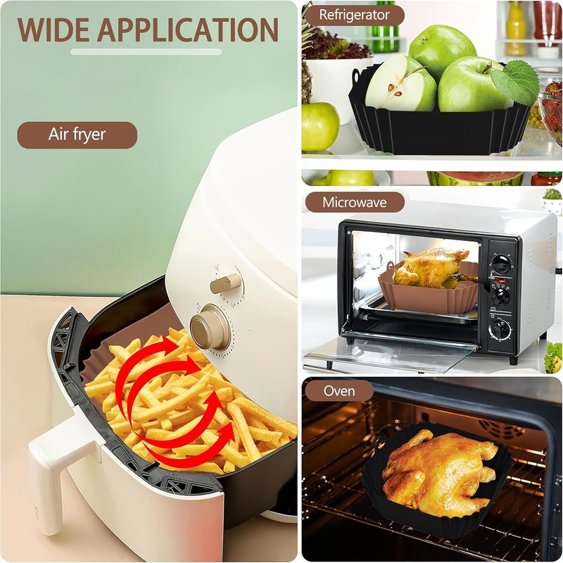 Boribim 2 PCS Square Silicone Air Fryer Liners - 8 Inch Reusable Air Fryer Pot - Air Fryer Accessories - Air Fryer Inserts for 4 to 7 QT Oven Microwave Accessories (Black + Brown) - Image 5