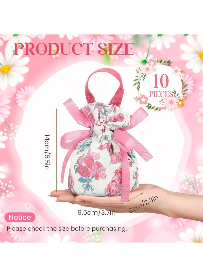 عام **أكياس هدايا الأزهار - 10 أكياس هدايا شكر من القماش بمقابض، أكياس هدايا قماشية صغيرة مع أربطة، أكياس هدايا حفلات مطبوعة، هدايا الزفاف، مجوهرات حفلات الأطفال، حفلة العروس.** - Image 5