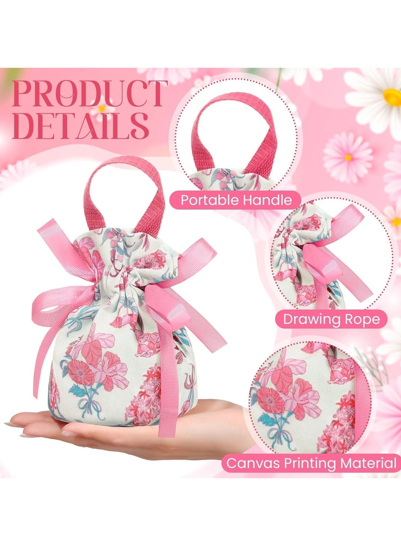 عام **أكياس هدايا الأزهار - 10 أكياس هدايا شكر من القماش بمقابض، أكياس هدايا قماشية صغيرة مع أربطة، أكياس هدايا حفلات مطبوعة، هدايا الزفاف، مجوهرات حفلات الأطفال، حفلة العروس.** - Image 4